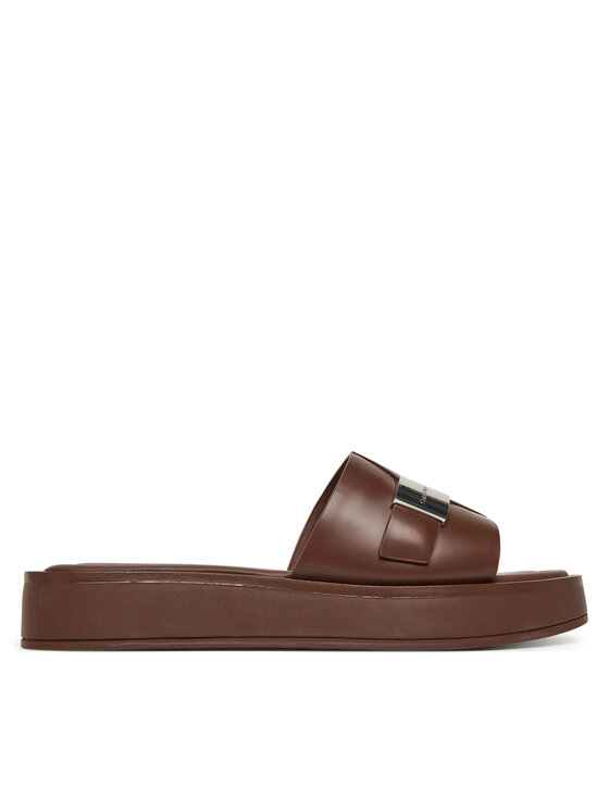 Calvin Klein Klapki Flatform Slide W/Ck Hw - Lth HW0HW02368 Brązowy