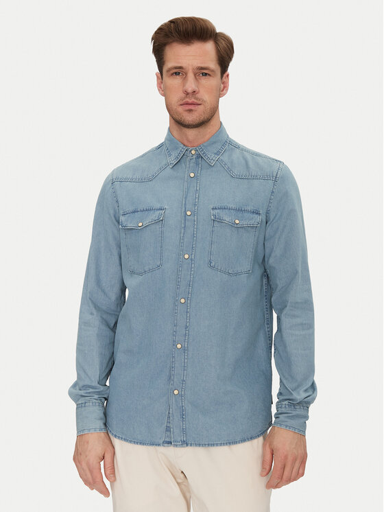 INDICODE Koszula jeansowa Ask 20-605 Niebieski Slim Fit