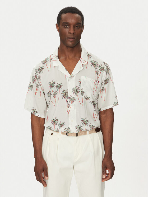 Tommy Hilfiger Koszula Bowling Shirt Print UM0UM03227 Beżowy Regular Fit