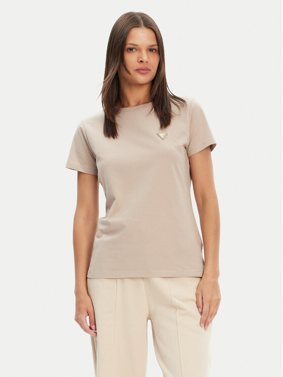 Guess T-Shirt V4YI09 J1314 Beżowy Regular Fit