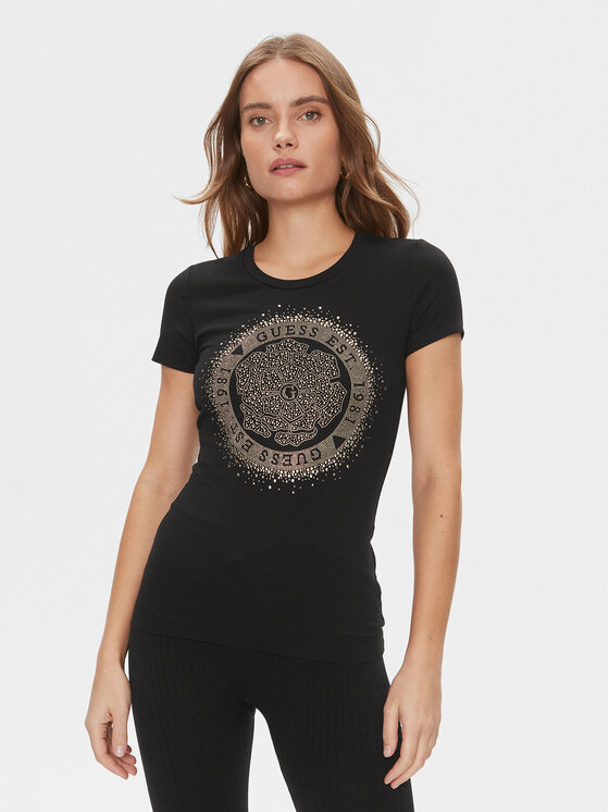 Guess T-Shirt Camelia W4RI47 J1314 Czarny Slim Fit