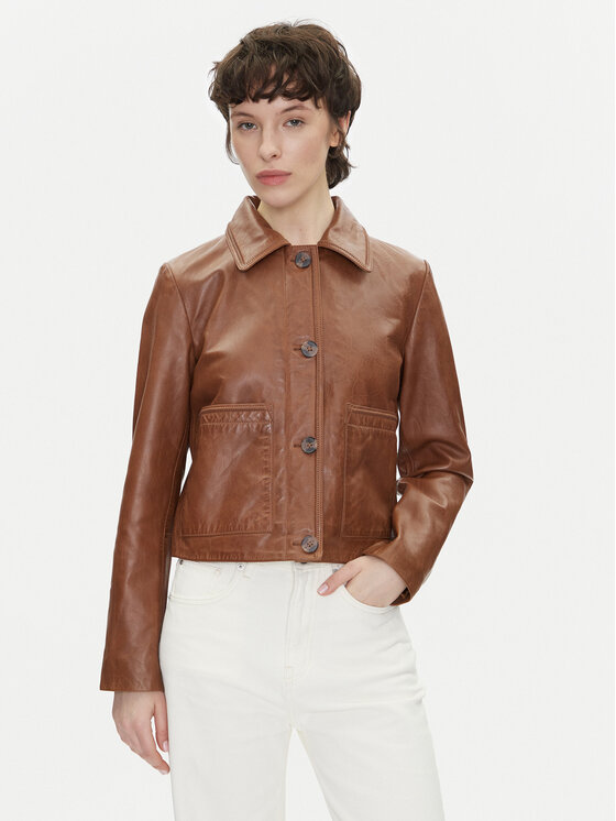 Pepe Jeans Kurtka skórzana Hillary PL402542 Brązowy Regular Fit