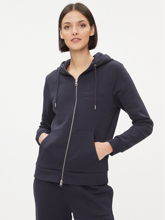 Gant Bluza Reg Tonal Shield Zip Hoodie 4200671 Granatowy Regular Fit