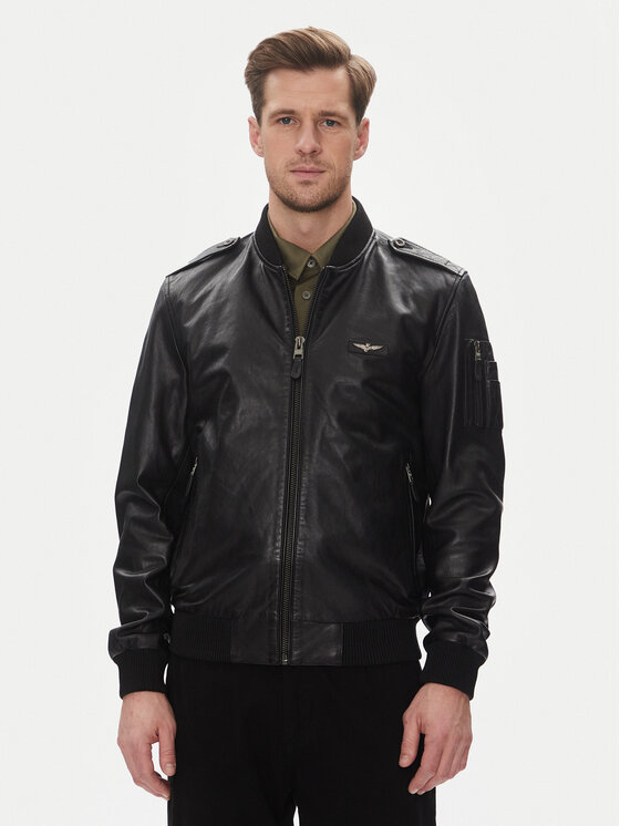 Aeronautica Militare Kurtka skórzana 251PN5044PL266 Czarny Regular Fit