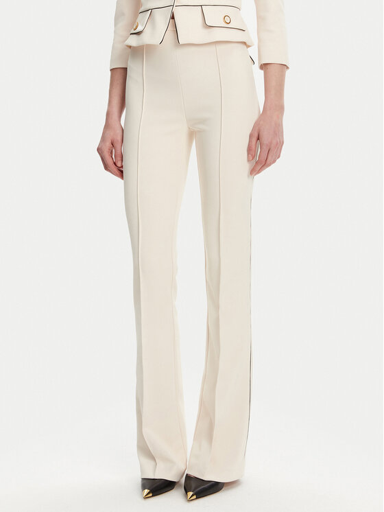Elisabetta Franchi Spodnie materiałowe PA-084-51E2 Écru Regular Fit
