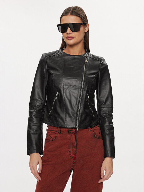 Patrizia Pepe Kurtka skórzana CO0361/L1HZ-K103 Czarny Regular Fit