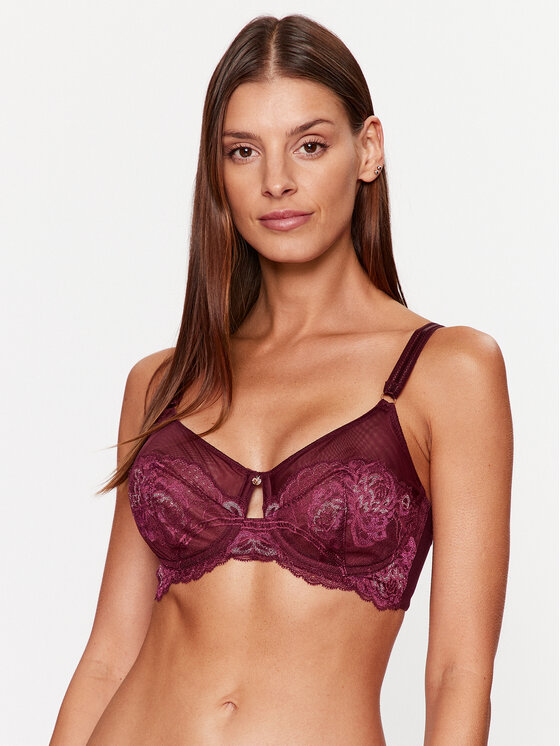 Triumph Biustonosz z fiszbiną Wild Peony Florale W01 10215982 Bordowy