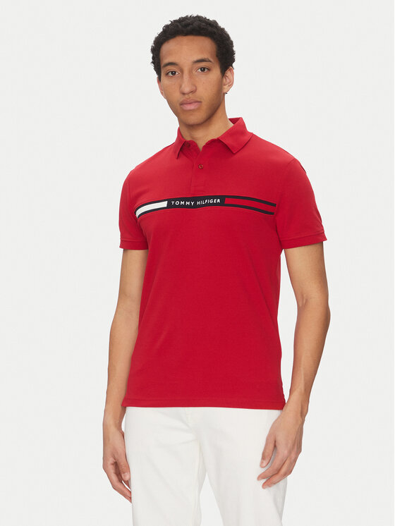 Tommy Hilfiger Polo Chest Insert MW0MW38130 Czerwony Regular Fit