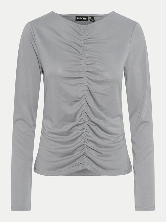 Pieces Bluzka Anora 17151339 Szary Slim Fit