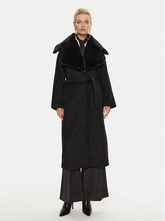 Bruuns Bazaar Płaszcz wełniany Furra BBW4109 Czarny Loose Fit