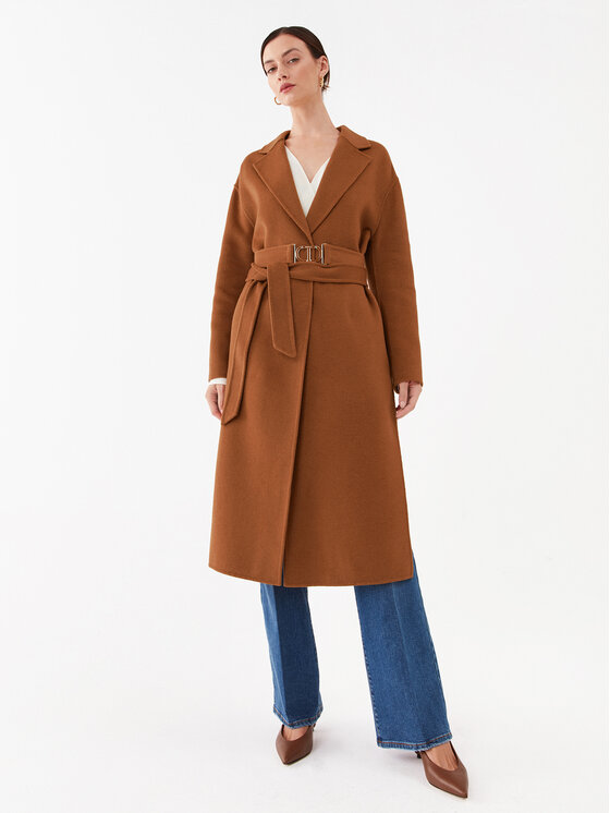 TWINSET Płaszcz wełniany 232TP2013 Brązowy Regular Fit