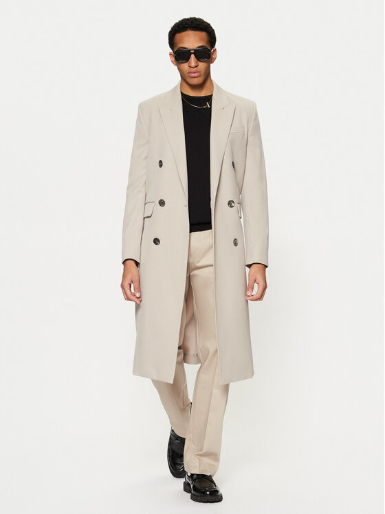 AMI PARIS Płaszcz przejściowy HCO319.WV0037 Beżowy Regular Fit