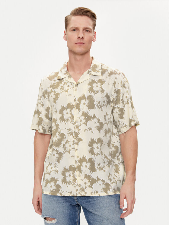 Calvin Klein Koszula Flower K10K112703 Beżowy Regular Fit