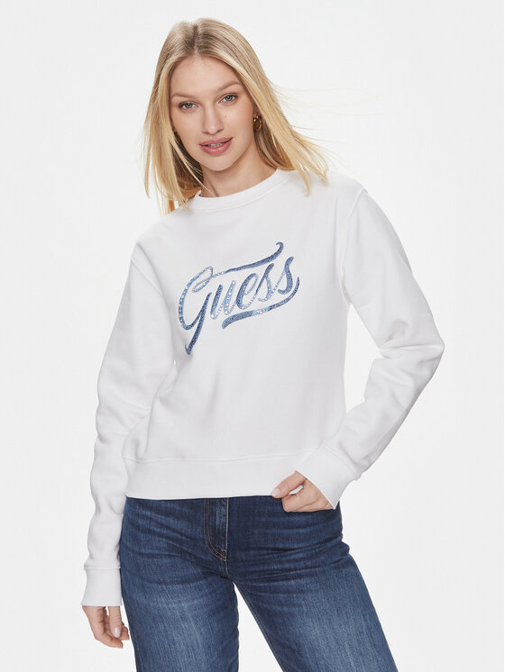 Guess Bluza Cn Stones Logo W4RQ14 KB681 Biały Relaxed Fit
