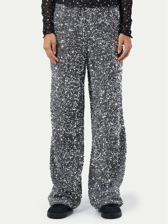 Noisy May Spodnie materiałowe Mia 27032396 Srebrny Loose Fit