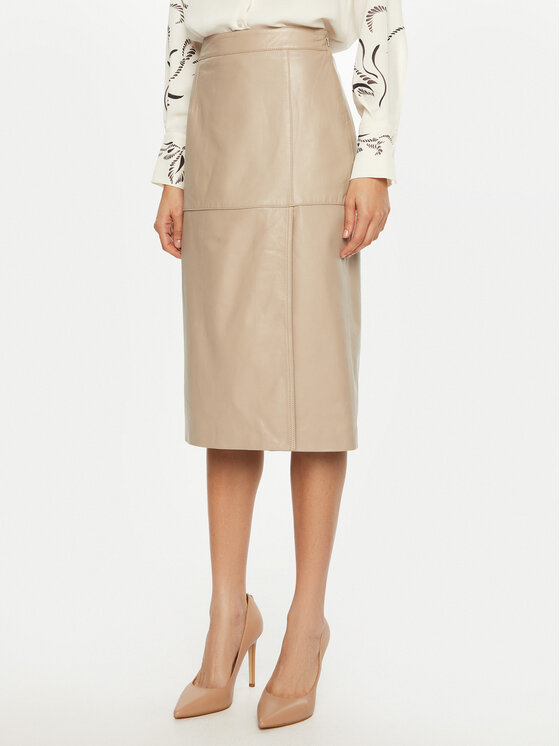 Marella Spódnica skórzana Bambino 2513401011 Écru Regular Fit