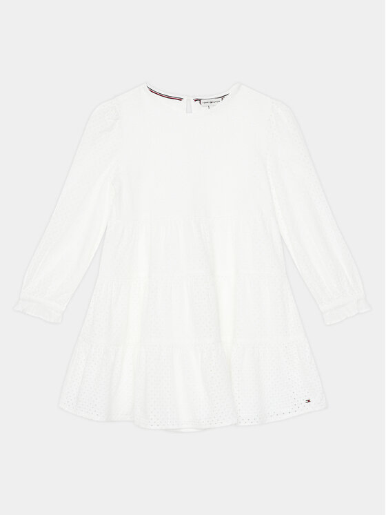 Tommy Hilfiger Sukienka codzienna Anglaise KG0KG07779 D Biały Regular Fit