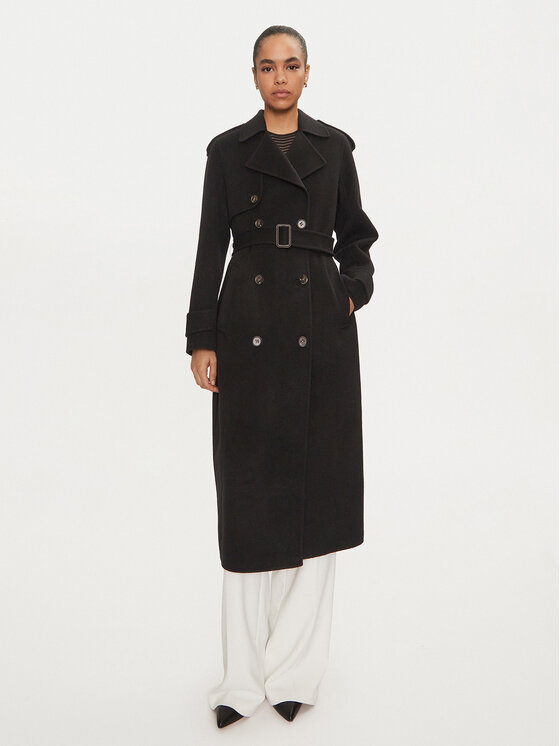 Elisabetta Franchi Płaszcz wełniany CP-57D-46E2 Czarny Regular Fit