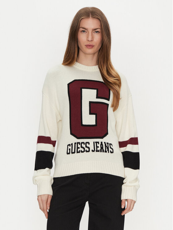 Guess Jeans Sweter W4BR11 Z3HN2 Biały Regular Fit