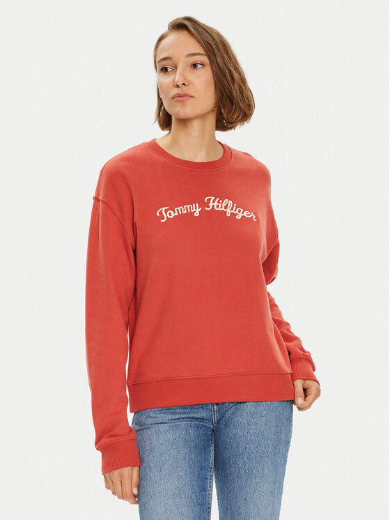 Tommy Hilfiger Bluza Modern Script WW0WW42615 Czerwony Regular Fit
