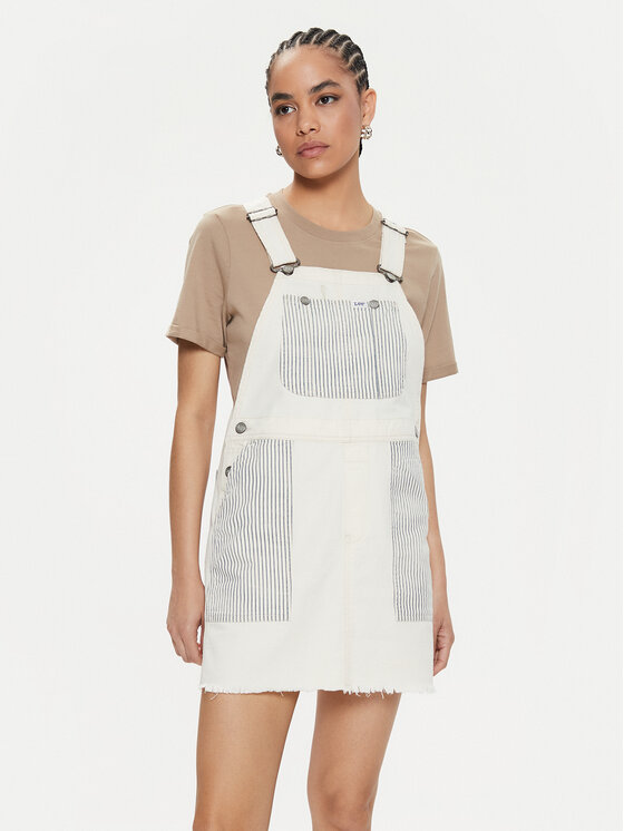 Lee Sukienka jeansowa Railroad 112349530 Écru Relaxed Fit