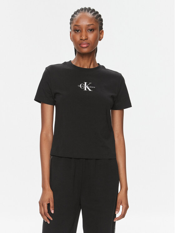 Calvin Klein Jeans T-Shirt Monologo Baby Tee J20J223113 Czarny Slim Fit