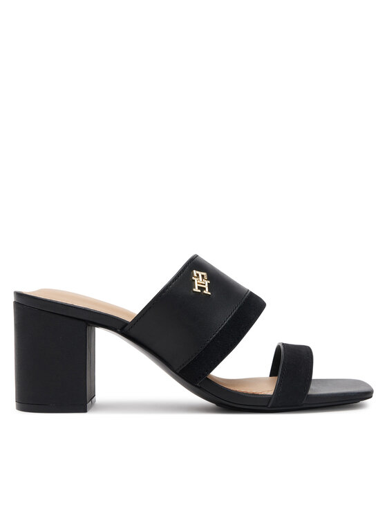 Tommy Hilfiger Klapki Leather & Suede Block Heel Mule FW0FW08530 Czarny