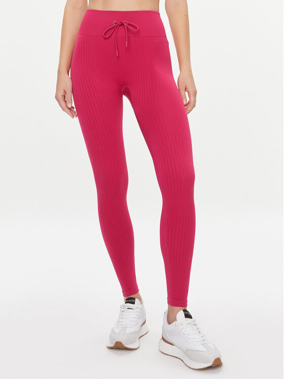 Guess Legginsy Rib-Seamless V4RB00 Z3CC0 Różowy Slim Fit