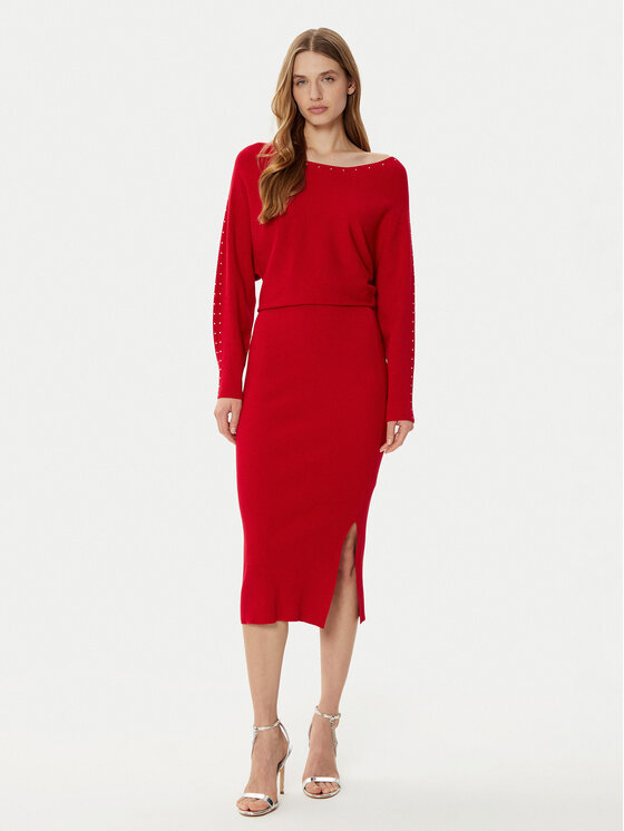 Morgan Sukienka dzianinowa 242-RMLIDO Czerwony Slim Fit