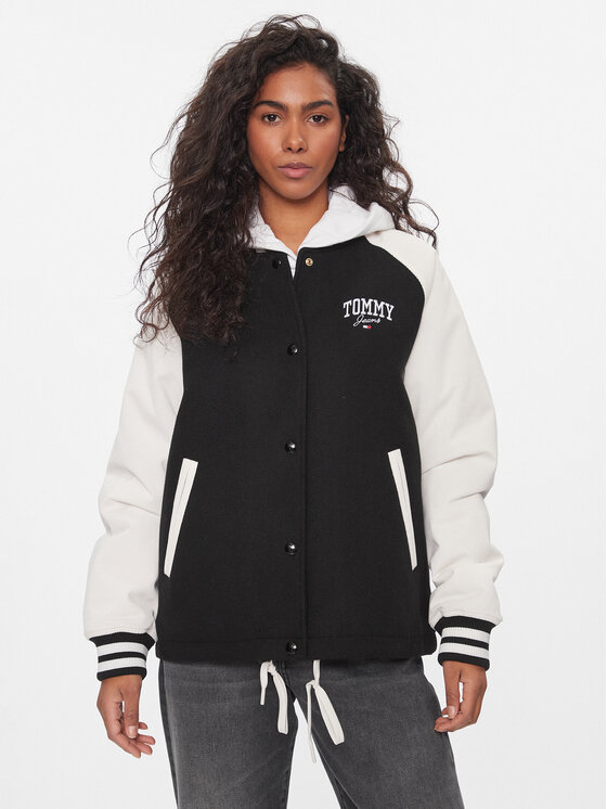 Tommy Jeans Kurtka bomber Cord Mix Letterman DW0DW16592 Czarny Regular Fit
