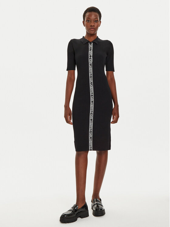 KARL LAGERFELD Sukienka dzianinowa 246W1320 Czarny Slim Fit