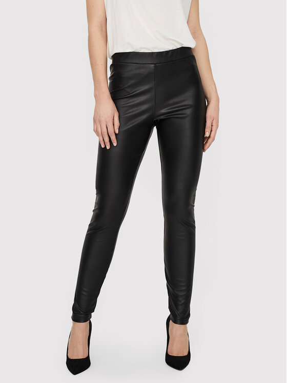 Vero Moda Spodnie z imitacji skóry 10257164 Czarny Skinny Fit