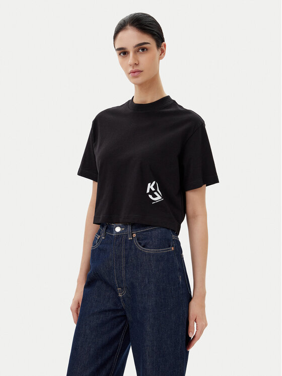 KARL LAGERFELD T-Shirt A2W17076 Czarny Cropped Fit