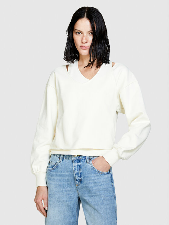 Sisley Bluza 3FPPL104P Écru Regular Fit