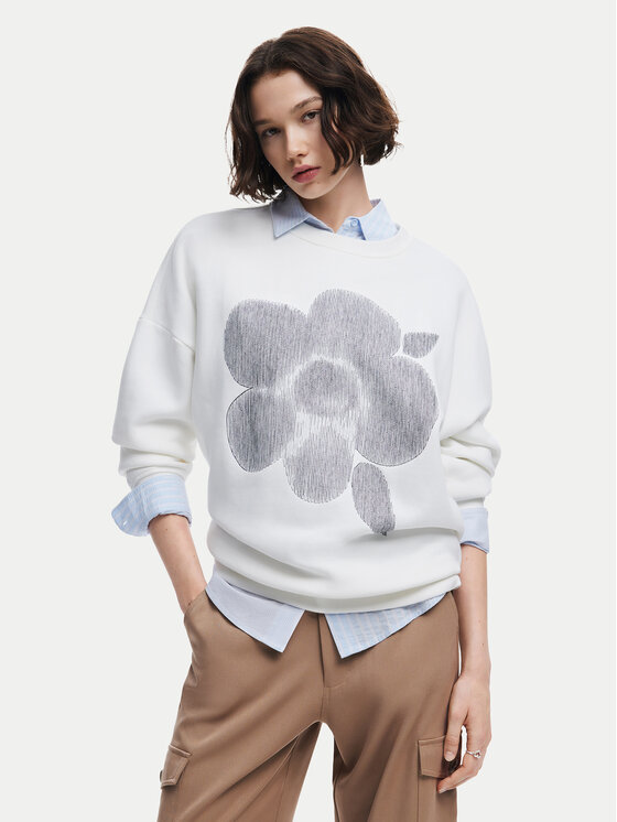 Desigual Bluza Flores 24WWSK33 Écru Regular Fit