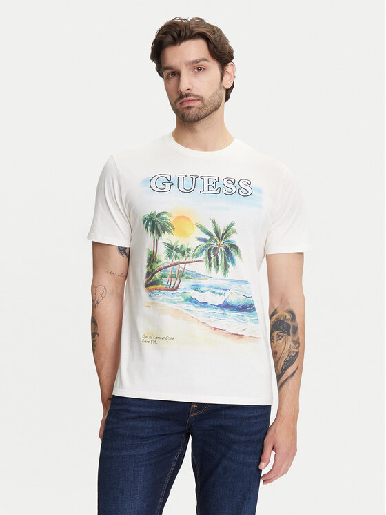 Guess T-Shirt M5YI38 KBW41 Écru Regular Fit