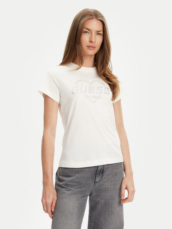 Guess T-Shirt V5GI10 K9RM1 Écru Regular Fit