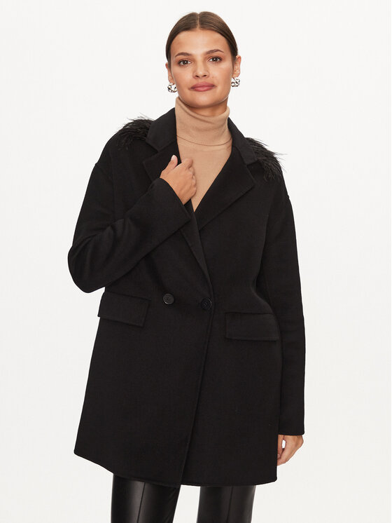 TWINSET Płaszcz wełniany 232TP2011 Czarny Regular Fit