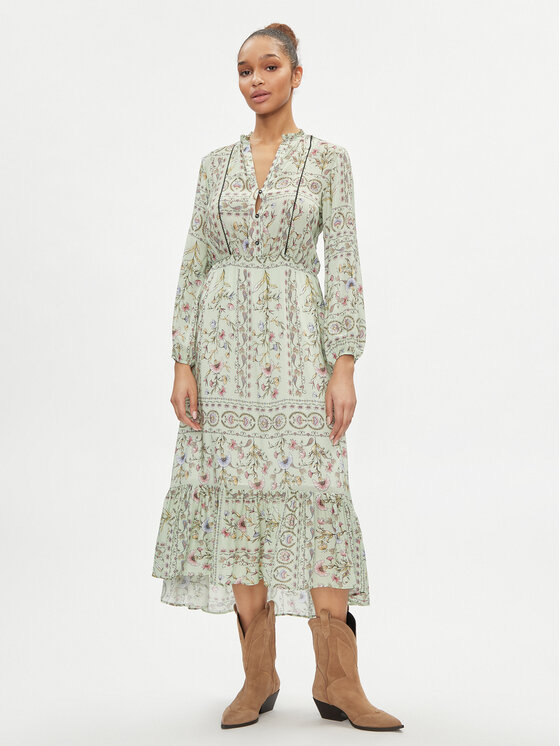 Replay Sukienka letnia W9105.000.74956 Zielony Regular Fit