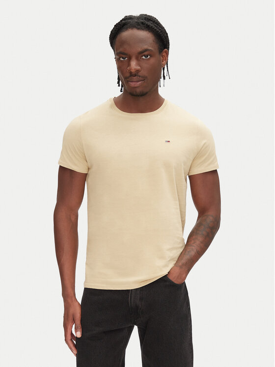 Tommy Jeans T-Shirt DM0DM04411 Beżowy Slim Fit