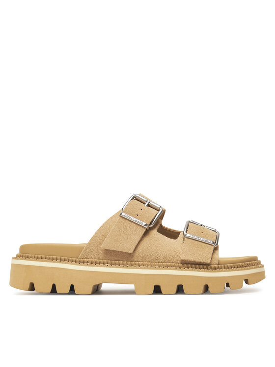 Tommy Jeans Klapki Tjw Double Strap Sandal Suede EN0EN02797 Brązowy