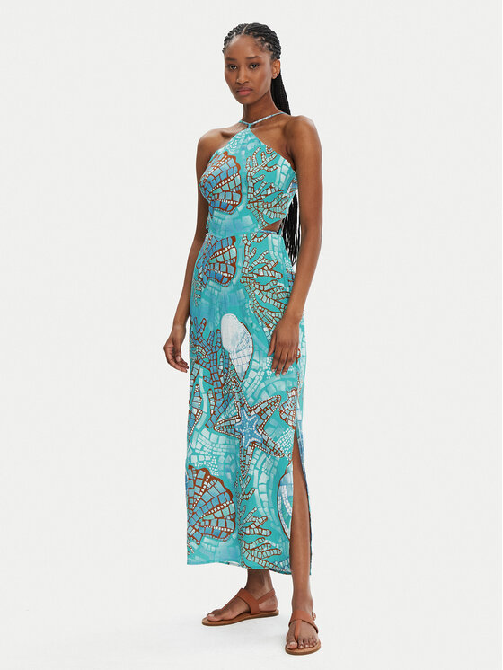 Seafolly Sukienka letnia La Mer 55423-DR Turkusowy Regular Fit
