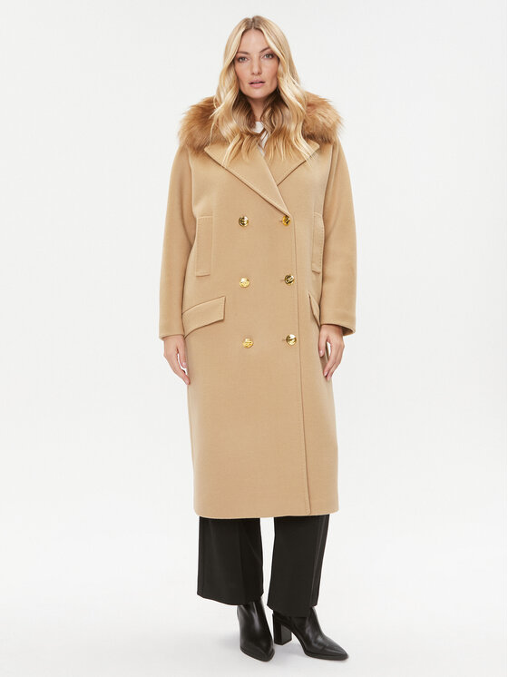 Elisabetta Franchi Płaszcz wełniany CP-44D-36E2-V1000 Brązowy Regular Fit