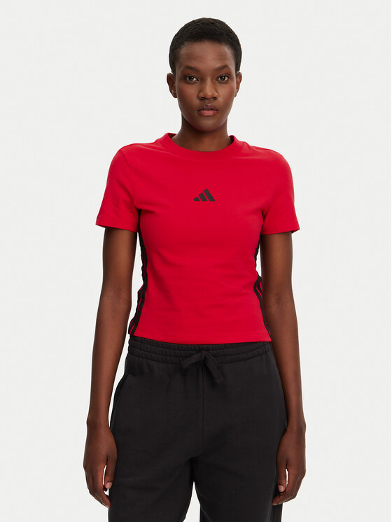 adidas T-Shirt Essentials 3-Stripes JE1242 Czerwony Slim Fit