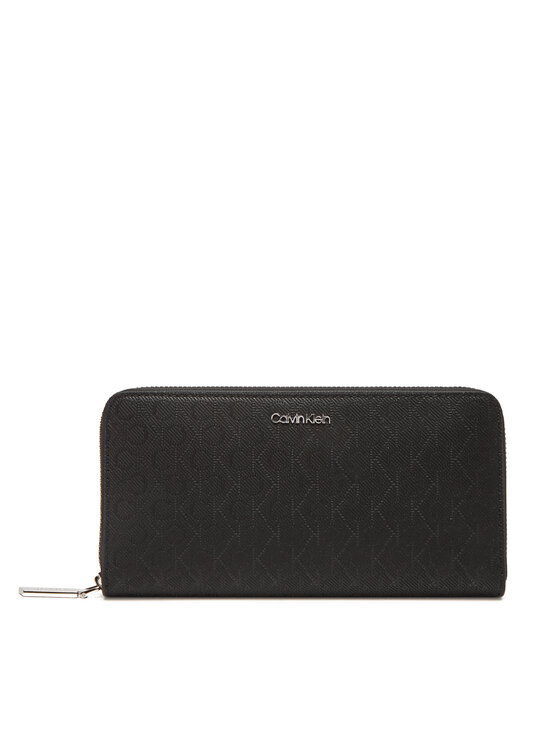 Calvin Klein Duży Portfel Damski Ck Must Aop Large Zip Around LV04F1073G Czarny