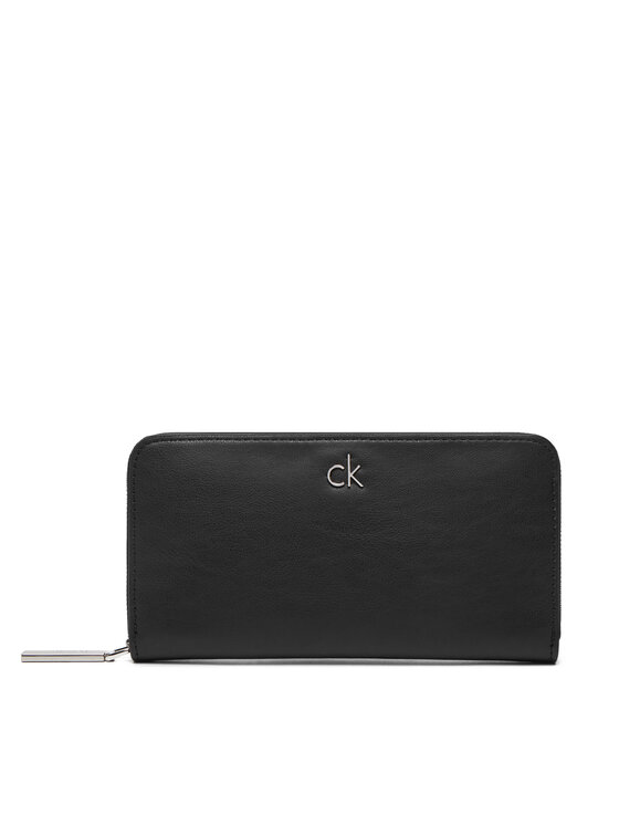 Calvin Klein Duży Portfel Damski Ck Re-Lock Large Zip Around LV04F1034G Czarny