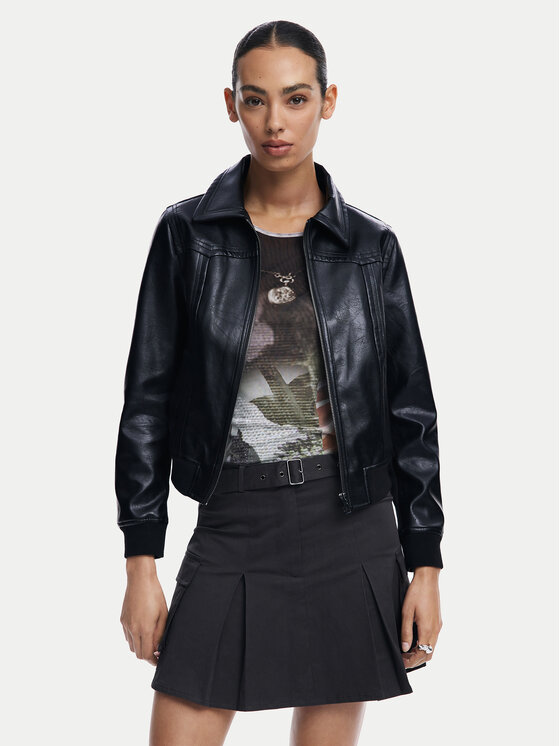 Desigual Kurtka z imitacji skóry Helsinki 24WWEW35 Czarny Regular Fit