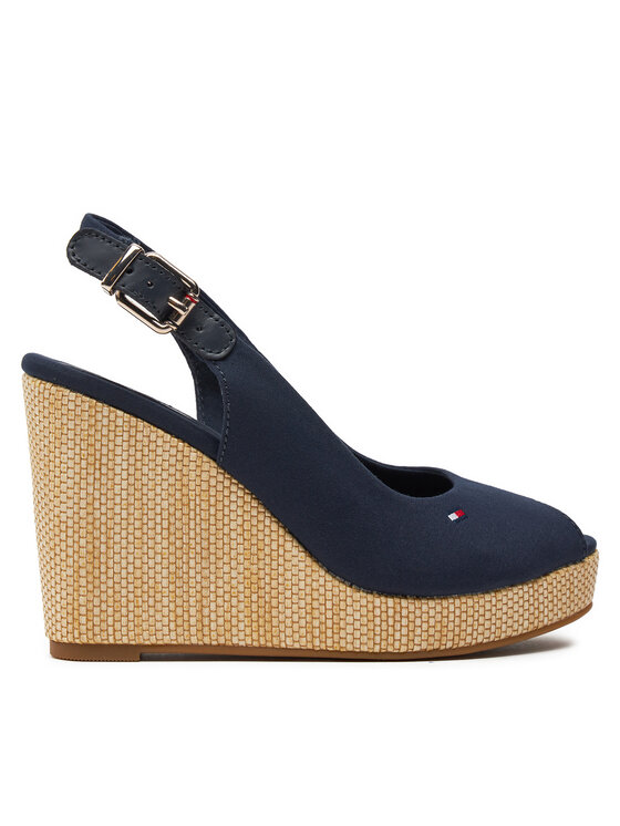 Tommy Hilfiger Sandały Iconic Elena Sling Back Wedge FW0FW04789 Granatowy