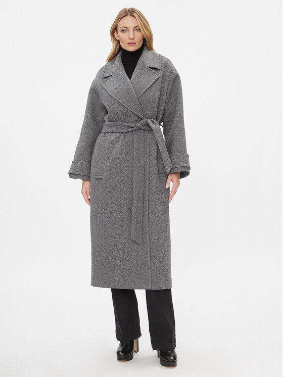 IVY OAK Płaszcz wełniany Claudia IO1123F1115 Szary Loose Fit