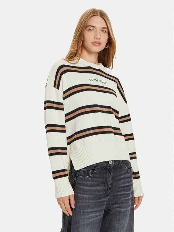 Guess Jeans Sweter W4BR09 Z3HM1 Biały Regular Fit